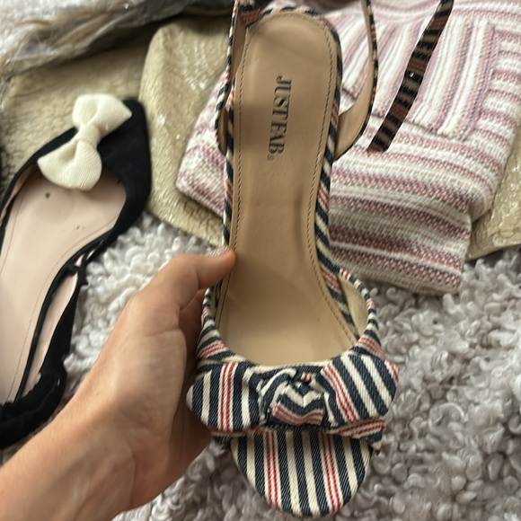 Just fab denim stripe wedge, platform, shoes, blue red and white size 8 1/2 - Picture 2 of 5